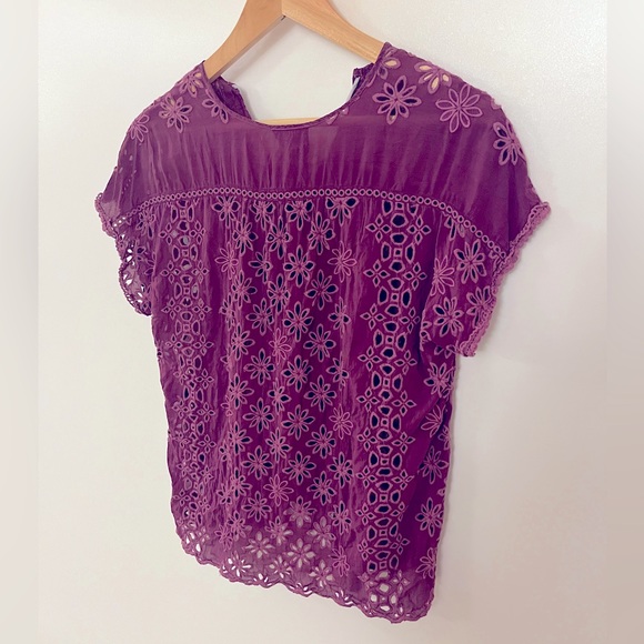 Johnny Was Leith Bohemian Eyelet Top Purple XS - Picture 13 of 16